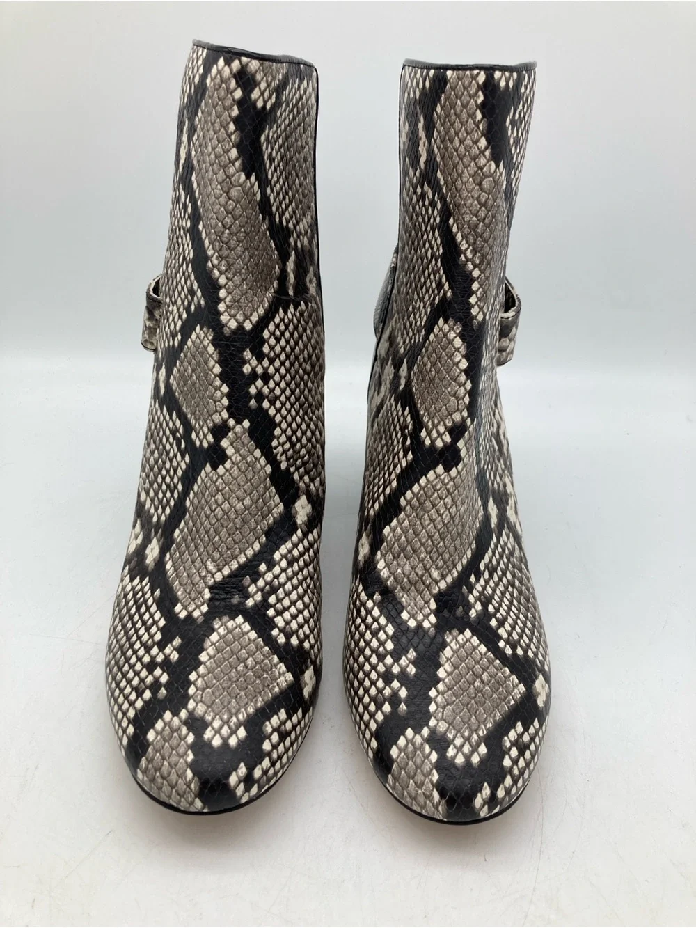 Tory Burch Kira 70mm Snakeskin Print Leather Turnlock Heeled Booties